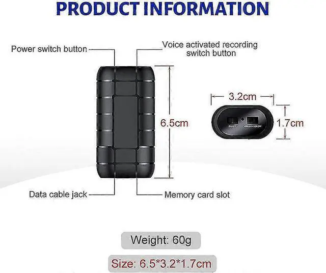Alt view image 3 of 4 - Deuninker B800LI1102H1 Mini Voice-Activated Recorder with 500H Battery & Magnetic Clip