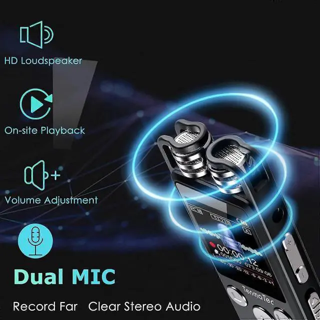 Alt view image 2 of 5 - Deuninker Voice Activated Recorder with DSP Noise Reduction & 1156H Battery, Black - Studio Quality for Interviews & Lectures