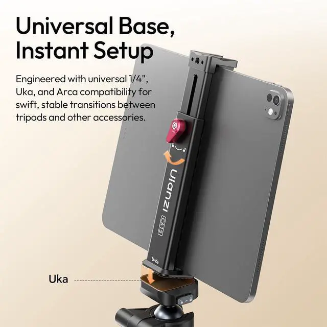 Alt view image 3 of 7 - Deuninker CA15 Aluminum iPad Tablet Tripod Mount Attachment,13.5-22 cm Adjustable Clamp Range w Top Cold Shoe, Compatible w Arca Uka 1/4'', iPad 2/3/4/Air/Air2/Pro Video Recording