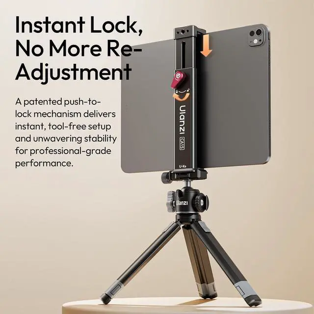 Alt view image 2 of 7 - Deuninker CA15 Aluminum iPad Tablet Tripod Mount Attachment,13.5-22 cm Adjustable Clamp Range w Top Cold Shoe, Compatible w Arca Uka 1/4'', iPad 2/3/4/Air/Air2/Pro Video Recording