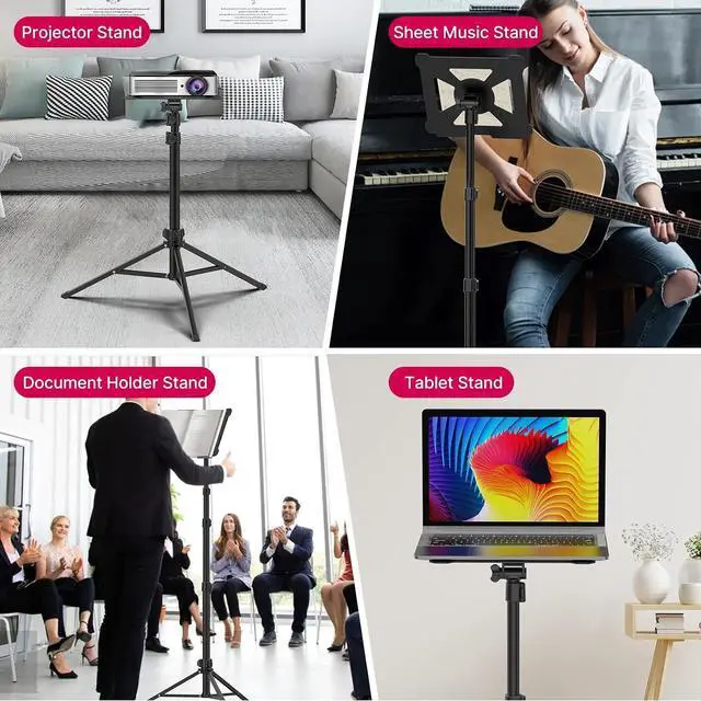 Main image of Deuninker Projector Tripod Stand, LT01 Foldable Laptop Tripod Music Stand Multifunctional DJ Racks 360° Horizontally Adjustment 23.6" to 59" for Computer Book Music Notes Sound Media DJ Equipment