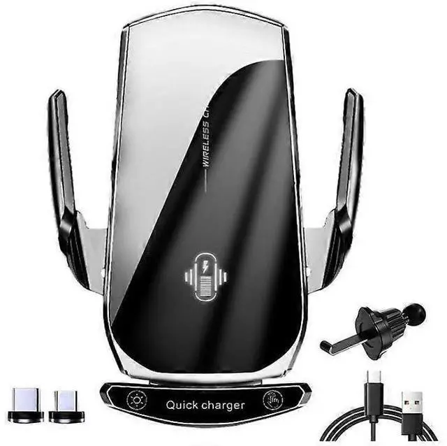 Main image of Deuninker 15W Wireless Charging Car Mount with Cooling Fan - 360° Adjustable Alloy Phone Holder (Black)