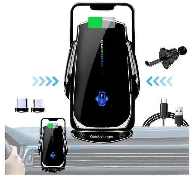 Alt view image 5 of 5 - Deuninker 15W Wireless Charging Car Mount with Cooling Fan - 360° Adjustable Alloy Phone Holder (Black)