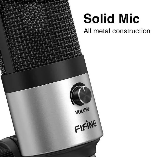 Alt view image 6 of 6 - Deuninker USB Microphone for Zoom Video Meeting Online Class on PC Computer, Metal Condenser Desktop Mic with Gain Control for Windows and Mac, Silver - K669S