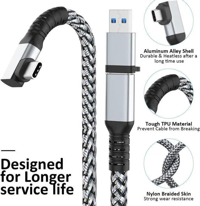 Alt view image 9 of 14 - DIXSG Link Cable 16FT VR Cable Compatible with Meta Oculus Quest 2/Quest 3/Pro Pico, Nylon Braided Accessories and Gaming PC Steam VR, USB 3.0 Data Transfer Type C Cable, for VR Headset