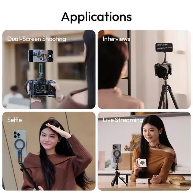 Alt view image 7 of 7 - Deuninker Ungraded Magnetic Phone Tripod Mount for MagSafe, Aluminum Camera Phone Holder with 1/4" Screw & Cold Shoe,Carabiner Design, Compatible with iPhone 17/16/15/14/13/12 Series