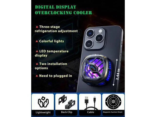 Alt view image 2 of 7 - YANISM Magnetic Cell Phone Cooler, RGB Phone Cooling Fan Portable Lightweight Mobile Phone Cooling Fan, Phone Radiator with Temperature Display for Mobile Gaming,Tiktok Live Streaming