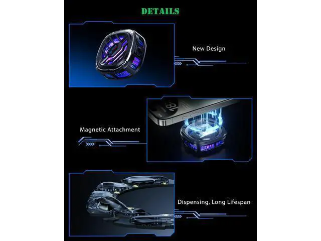 Alt view image 3 of 7 - YANISM Magnetic Cell Phone Cooler, RGB Phone Cooling Fan Portable Lightweight Mobile Phone Cooling Fan, Phone Radiator with Temperature Display for Mobile Gaming,Tiktok Live Streaming