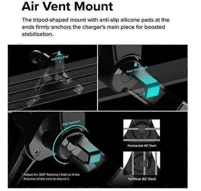 Alt view image 5 of 5 - Deuninker 15W Fast Wireless Car Charger & Magnetic Phone Mount with Cooling Fan, Black