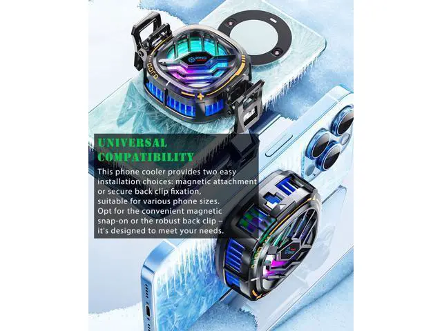 Alt view image 7 of 7 - YANISM Magnetic Cell Phone Cooler, RGB Phone Cooling Fan Portable Lightweight Mobile Phone Cooling Fan, Phone Radiator with Temperature Display for Mobile Gaming,Tiktok Live Streaming