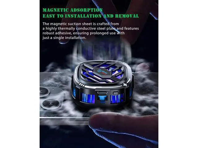 Alt view image 6 of 7 - YANISM Magnetic Cell Phone Cooler, RGB Phone Cooling Fan Portable Lightweight Mobile Phone Cooling Fan, Phone Radiator with Temperature Display for Mobile Gaming,Tiktok Live Streaming