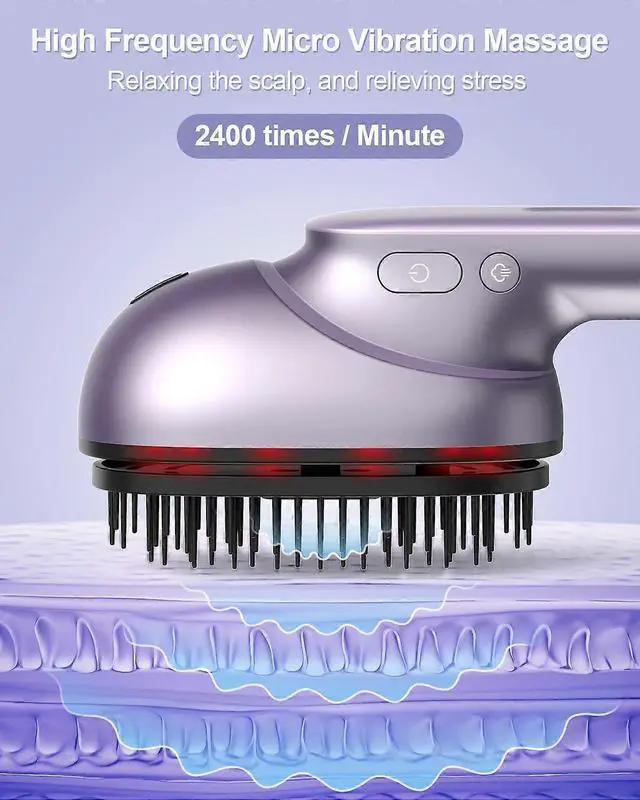 Alt view image 2 of 5 - Deuninker Purple Electric Scalp Massager Comb with Essential Oil Atomization, Portable & Wireless