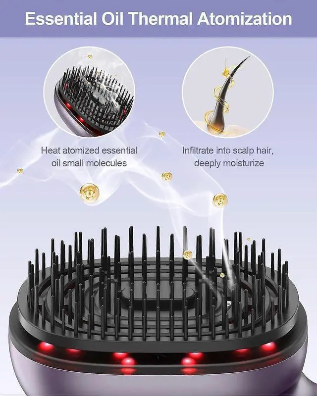 Alt view image 4 of 5 - Deuninker Purple Electric Scalp Massager Comb with Essential Oil Atomization, Portable & Wireless