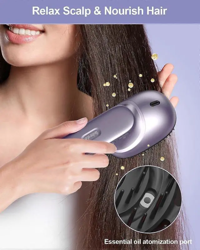 Alt view image 3 of 5 - Deuninker Purple Electric Scalp Massager Comb with Essential Oil Atomization, Portable & Wireless