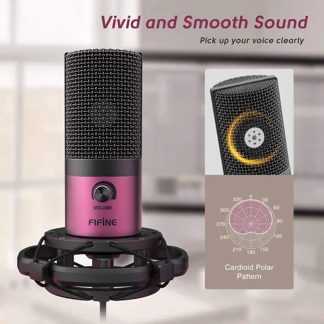 Alt view image 2 of 6 - Deuninker Podcast Microphone Kit-USB PC Computer Recording Microphone, Condenser Mic Set for Streaming, Gaming, Voice-Over, Meeting, with Arm Stand, Shock Mount, Pop Filter-T669 Rose Red