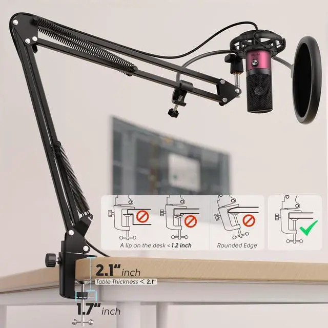 Alt view image 5 of 6 - Deuninker Podcast Microphone Kit-USB PC Computer Recording Microphone, Condenser Mic Set for Streaming, Gaming, Voice-Over, Meeting, with Arm Stand, Shock Mount, Pop Filter-T669 Rose Red