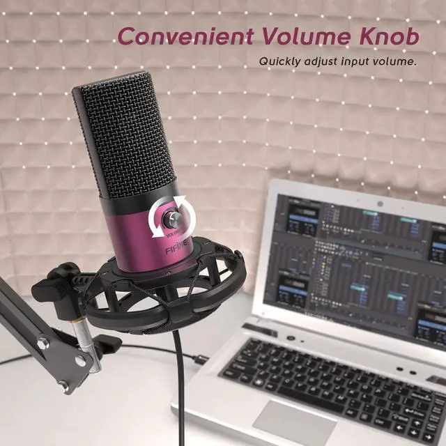 Alt view image 3 of 6 - Deuninker Podcast Microphone Kit-USB PC Computer Recording Microphone, Condenser Mic Set for Streaming, Gaming, Voice-Over, Meeting, with Arm Stand, Shock Mount, Pop Filter-T669 Rose Red