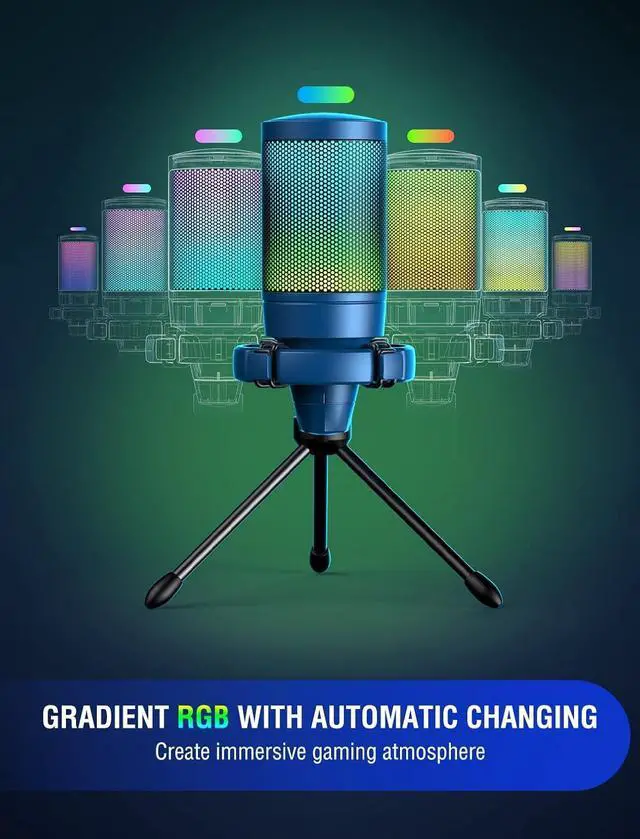 Alt view image 4 of 6 - Deuninker Gaming Streaming USB PC Microphone for Mac OS/Windows, AmpliGame Condenser Cardioid Mic with RGB for Video Vocal Recording Twitch Discord, Gamer Computer Mic-Blue