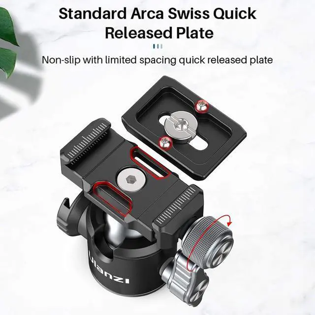 Alt view image 3 of 7 - Deuninker U-80L Ball Head for 1/4" Tripod - 360 Rotating Panoramic Camera Mount With Arca Quick Release Plate & Cold Shoe for DSLR, Camcorder, Monopod, Slider