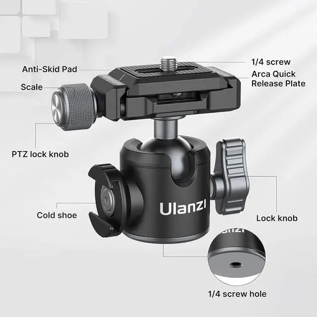 Alt view image 6 of 7 - Deuninker U-80L Ball Head for 1/4" Tripod - 360 Rotating Panoramic Camera Mount With Arca Quick Release Plate & Cold Shoe for DSLR, Camcorder, Monopod, Slider