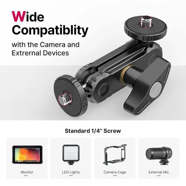Alt view image 2 of 6 - Deuninker Magic Arm with Double Ballhead 1/4" Screw, Compatible with Universal Monitor Mount for Camera, Video Shooting Photography Accessories Microphone Fill Light Bracket