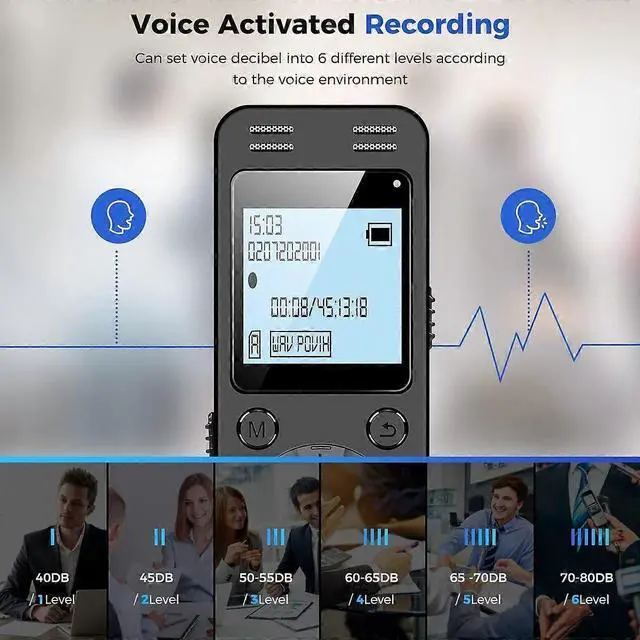 Alt view image 3 of 5 - Deuninker 64GB Voice Activated Recorder for Lectures & Meetings, Password Protected, Black | 54H Battery & Clear Playback