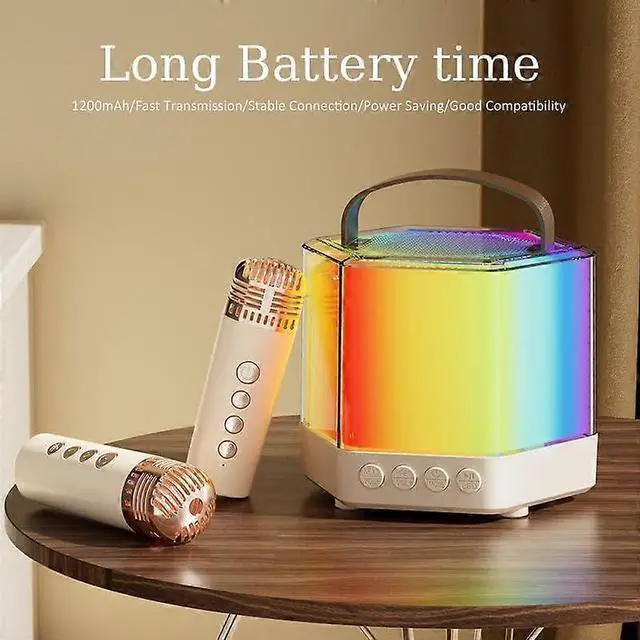 Alt view image 9 of 10 - Ecocleanpath Black Mini Karaoke Machine with 2 Wireless Mics & LED Lights, Portable Bluetooth Speaker for Parties