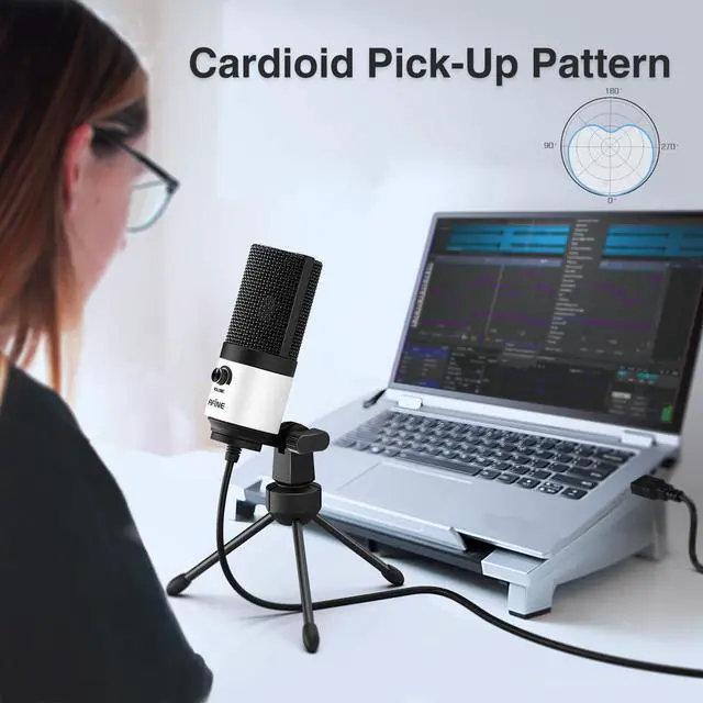 Alt view image 2 of 6 - Deuninker USB Podcast Microphone with Pop Filter Bundle, Studio Recording Microphone with Volume Knob for Voice-Over, Mic Pop Screen with Metal Mesh for Online Meeting, YouTube, Streaming (K669W+U1)
