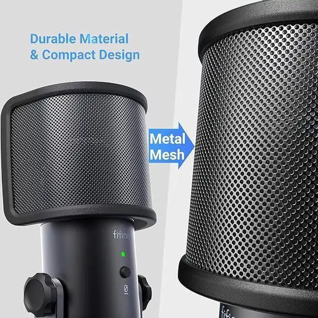 Alt view image 5 of 6 - Deuninker USB Podcast Microphone with Pop Filter Bundle, Studio Recording Microphone with Volume Knob for Voice-Over, Mic Pop Screen with Metal Mesh for Online Meeting, YouTube, Streaming (K669W+U1)