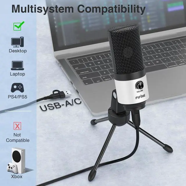 Alt view image 2 of 7 - Deuninker USB Podcast Microphone,PC Computer Recording Mic for Desktop Laptop,Studio Condenser Microphone with Volume Knob for Voice-Over, Vocals, Online Meeting, YouTube-K669W