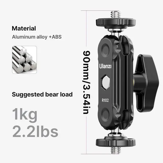 Alt view image 5 of 6 - Deuninker Magic Arm with Double Ballhead 1/4" Screw, Compatible with Universal Monitor Mount for Camera, Video Shooting Photography Accessories Microphone Fill Light Bracket