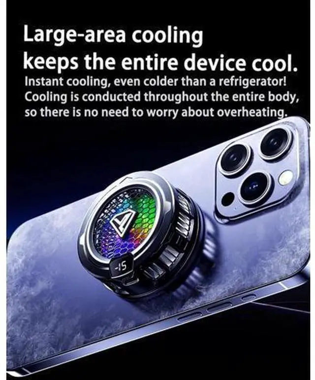 Alt view image 5 of 7 - Phone Cooling Fan, Magnetic Radiator with RGB Lights,for Mobile Games and Live Streaming, Universal Compatibility for Android/iPhone/iPad, Large-Area Conduction Cooling (Cooler 2 Black)