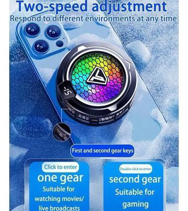 Alt view image 7 of 7 - Phone Cooling Fan, Magnetic Radiator with RGB Lights,for Mobile Games and Live Streaming, Universal Compatibility for Android/iPhone/iPad, Large-Area Conduction Cooling (Cooler 2 Black)