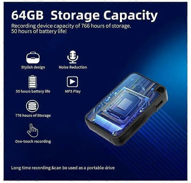 Alt view image 4 of 5 - Deuninker 64GB Magnetic Voice Recorder, Type-C OTG for Android/PC, HD Noise Reduction, Portable Black
