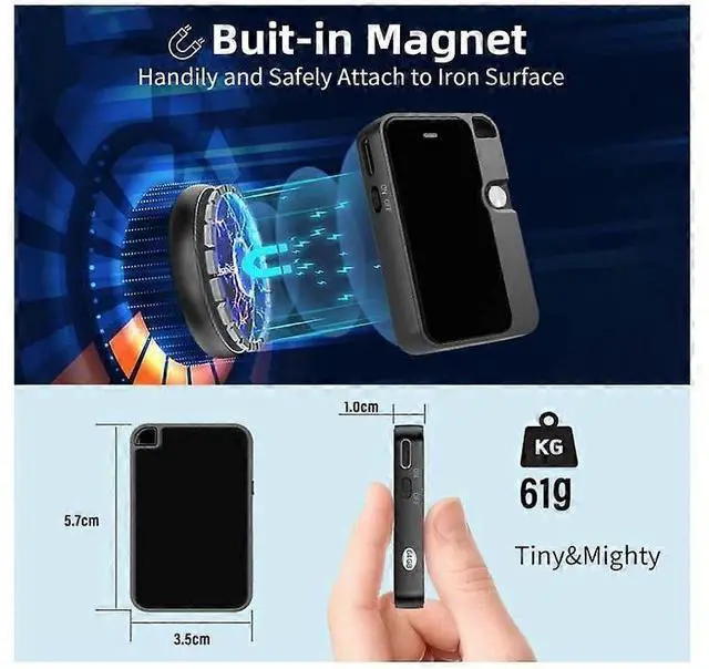 Alt view image 5 of 5 - Deuninker 64GB Magnetic Voice Recorder, Type-C OTG for Android/PC, HD Noise Reduction, Portable Black