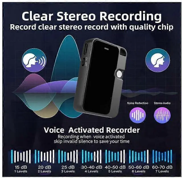 Alt view image 3 of 5 - Deuninker 64GB Magnetic Voice Recorder, Type-C OTG for Android/PC, HD Noise Reduction, Portable Black