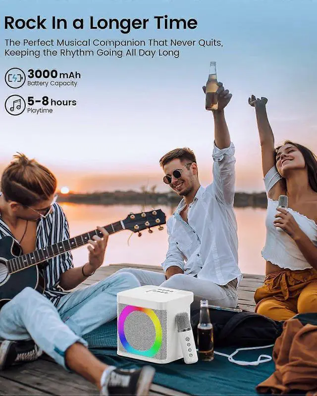 Alt view image 7 of 10 - Ecocleanpath Portable Karaoke Machine with 2 Wireless Mics, 3000mAh Battery, Bluetooth 5.1, RGB Lights & Echo for Home/Party
