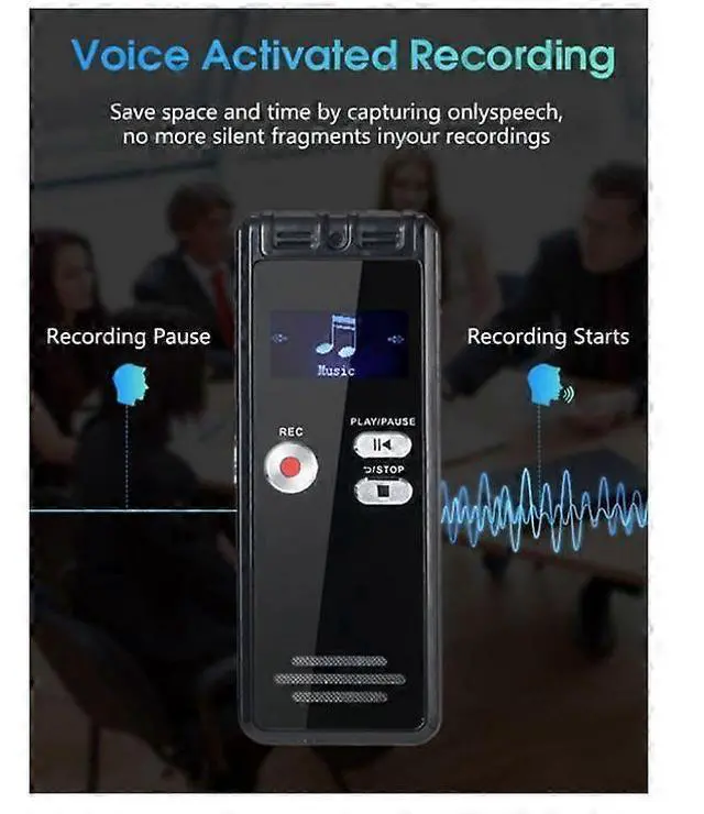 Alt view image 5 of 5 - Deuninker 32GB Voice Activated Recorder with Dual Mic, HD Lecture Recording, USB Charging & Password Protection (Black)