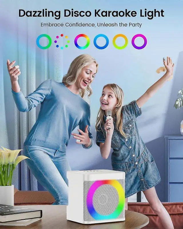 Alt view image 9 of 10 - Ecocleanpath Portable Karaoke Machine with 2 Wireless Mics, 3000mAh Battery, Bluetooth 5.1, RGB Lights & Echo for Home/Party