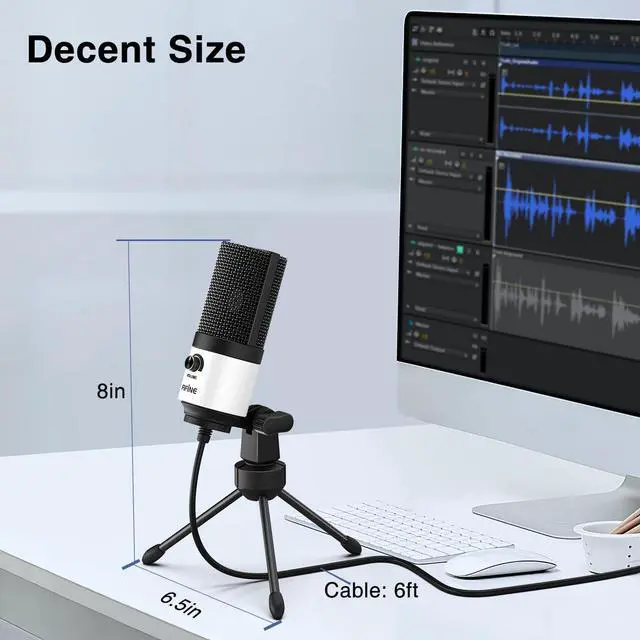 Alt view image 6 of 7 - Deuninker USB Podcast Microphone,PC Computer Recording Mic for Desktop Laptop,Studio Condenser Microphone with Volume Knob for Voice-Over, Vocals, Online Meeting, YouTube-K669W
