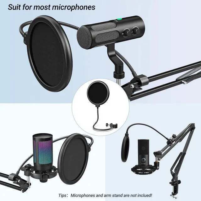 Alt view image 4 of 6 - Deuninker Microphone Pop Filter for Microphone, Wind Screen with Dual Layers, Mic Shield with 360°Gooseneck Clip Stabilizing Arm, Fit for Vocal Recording and Live Streaming