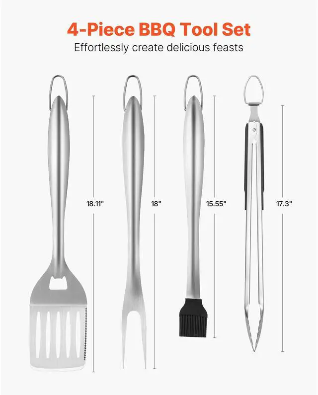 Alt view image 11 of 15 - VEVOR 4PCS Grilling Tool Set BBQ Grill Accessories Stainless Steel Barbecue Utensil