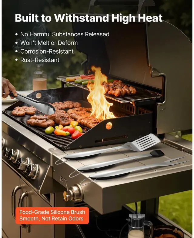 Alt view image 12 of 15 - VEVOR 4PCS Grilling Tool Set BBQ Grill Accessories Stainless Steel Barbecue Utensil