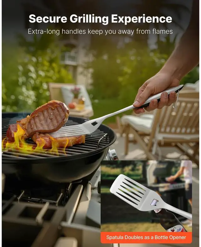 Alt view image 13 of 15 - VEVOR 4PCS Grilling Tool Set BBQ Grill Accessories Stainless Steel Barbecue Utensil