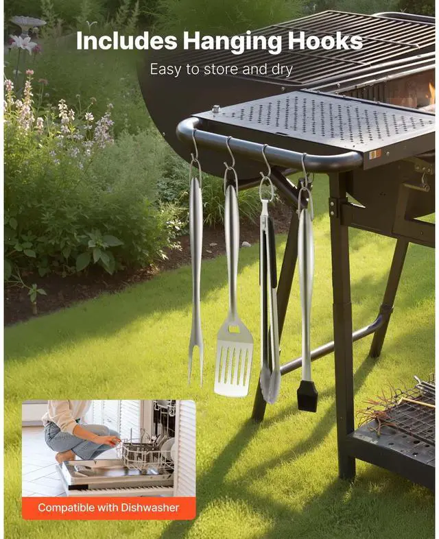 Alt view image 14 of 15 - VEVOR 4PCS Grilling Tool Set BBQ Grill Accessories Stainless Steel Barbecue Utensil