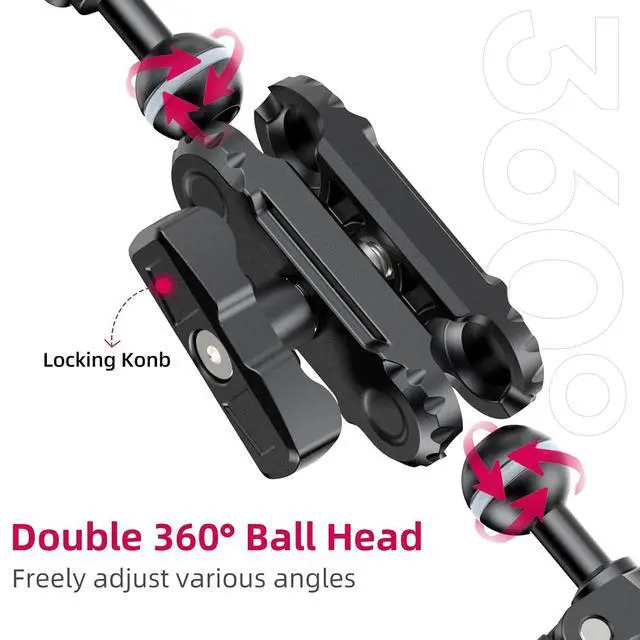 Alt view image 3 of 6 - Deuninker Super Clamp Double Camera Clamp with 1/4" Adapter, CO17 Crab Plier Clip Bracket Mount Monitor Magic Arm Double Ball Head Adapter for Photo Studio Light Stand, Photo Boom Stand, Cross Bars