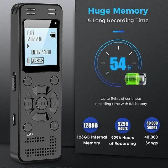 Alt view image 3 of 5 - Deuninker 128GB Voice Activated Recorder with Playback, Password Protection - Ideal for Lectures & Meetings