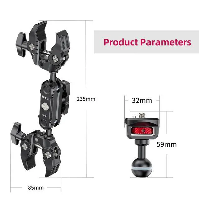 Alt view image 6 of 6 - Deuninker Super Clamp Double Camera Clamp with 1/4" Adapter, CO17 Crab Plier Clip Bracket Mount Monitor Magic Arm Double Ball Head Adapter for Photo Studio Light Stand, Photo Boom Stand, Cross Bars