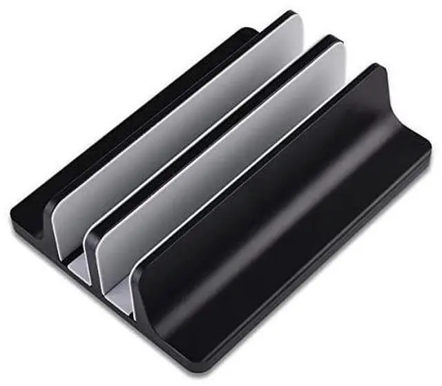 Main image of Vertical Laptop Stand Desktop Aluminum MacBook Stand with Adjustable Dock Size Compatible with MacBook Notebooks Surface Chromebook and Gaming Laptops Double Slots Black
