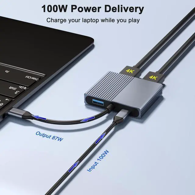 Alt view image 13 of 14 - Laptop Docking Station Dual Monitor, USB C Docking Station for Dell/HP/Lenovo/Mac, Dual HDMI Adapter for 2 Monitors, USB Type-C Hub with USB3.0/PD, USB C to Double HDMI Adapter